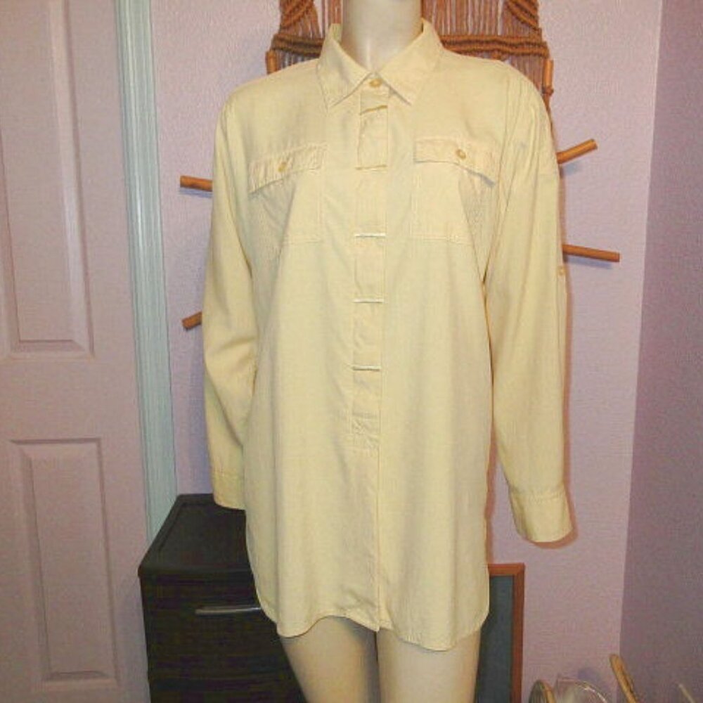 Vtg Linea Womens Silk Button Up Blouse Top Size M Embroidered Old Money Luxury